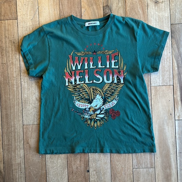Daydreamer WILLIE NELSON ABBOTT TEXAS TOUR TEE IN STORMY GREEN size small - Picture 4 of 6